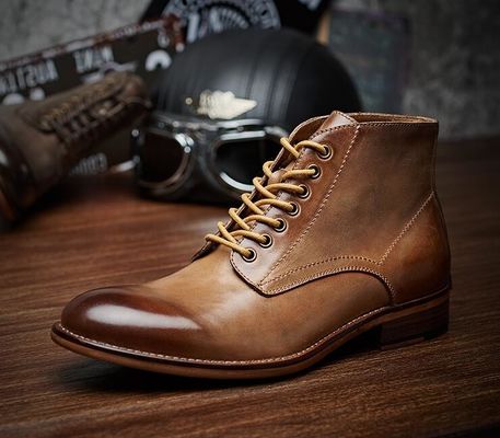 秋冬 男性革ドレス 高上靴 革靴 コットン - プルーシュでパッチ