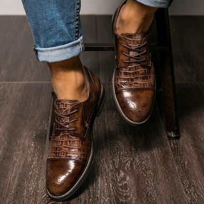パチナ クロコジルの皮靴 男性用 ブローグ ウイングティップ エキゾチック革 男性用靴