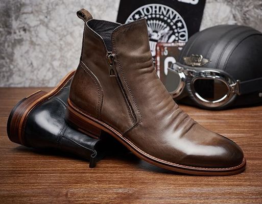 黒 / 茶色 男性用革ドレスブーツ, 男性用デザイン 戦闘ブーツ ゴム底付き