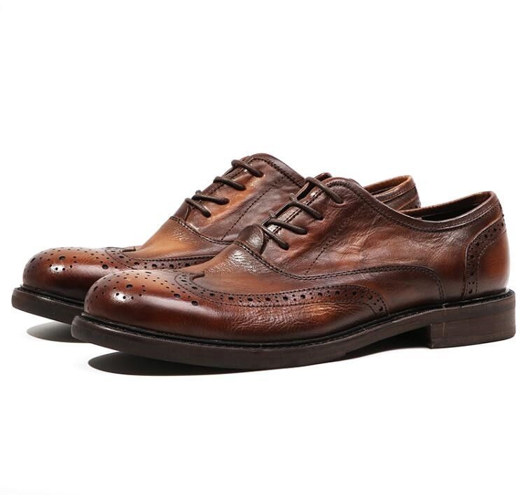 ブランドデザイン 男性革ドレス シューズ 尖った足足 Oxford ブラウン ローズアップドレス シューズ